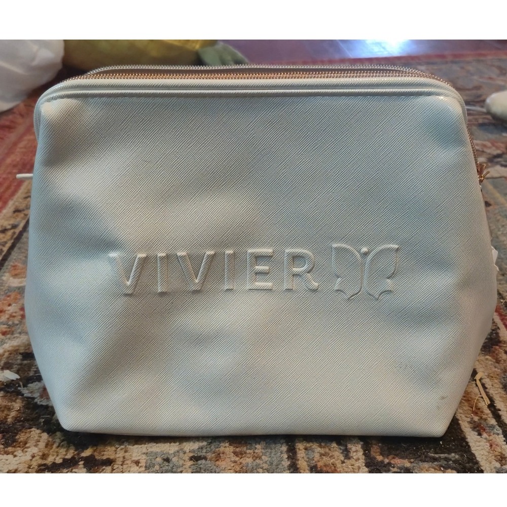 Vivier White Textured Vegan Leather Cosmetic Bag Rose Gold‎ Hardware NWTI